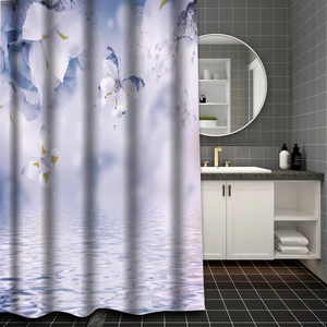 Shower Curtain Polyester Waterproof Fabric Bathroom Decor Floral Butterfly Print Modern Minimalist With Hooks