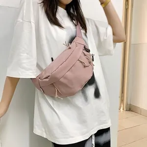 Unisex Nylon Chest Bag Harajuku Streetwear Style Multi Pocket Waist Pack With Adjustable Strap Solid Color Minimalist