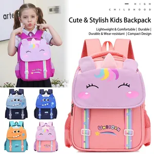 Cartoon ergonomic school backpack for kids featuring unicorn and dinosaur designs