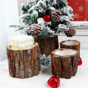 Natural Tree Bark Decorative Bucket Christmas Tree Flower Arrangement Pot Wooden Ornament For Home Holiday Party Table Decor