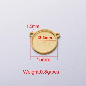 Golden titanium steel 15mm round pendant tray with dual loops for DIY jewelry making