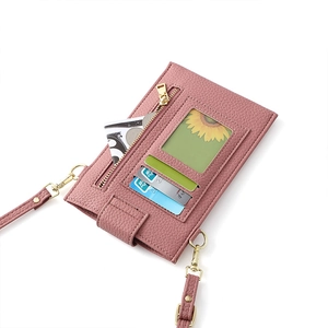 Handy-Umhängetasche aus rosa PU-Leder mit Kartenfächern und goldenem Reißverschluss