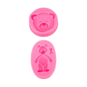 2-piece pink silicone bear and bow molds for fondant chocolate and cake decoration