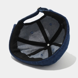 Deep blue denim Miki Hat with metal buckle and reinforced inner lining details