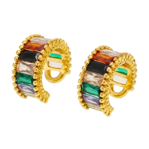 Rainbow gemstone ear cuffs in gold-plated brass base with colorful rectangular crystals
