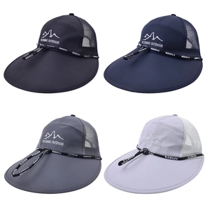 Outdoor wide brim sun protection fishing hats in four colors with mesh and drawstrings