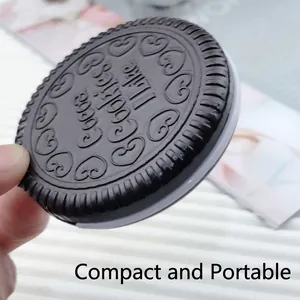 Portable chocolate cookie shaped makeup mirror and hair comb set with heart texture