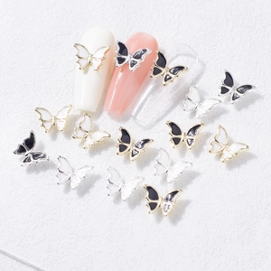 Bijoux d'ongles papillon 3D en alliage noir et blanc pour décoration de manucure chic