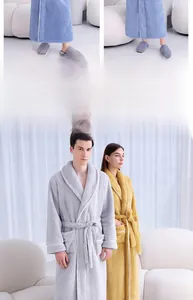 Détails de peignoirs épais en flanelle avec col châle et ceinture pour hommes et femmes