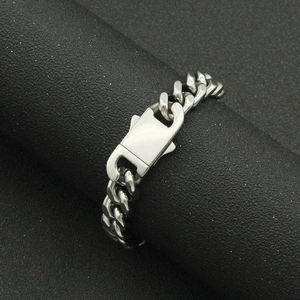 Silver stainless steel Cuban link bracelet with square buckle for men punk style