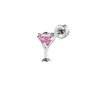 Pink zircon goblet earring in silver metal finish for cartilage piercing jewelry