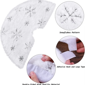 Mini 38cm white plush Christmas tree skirt with silver snowflakes and velcro closure