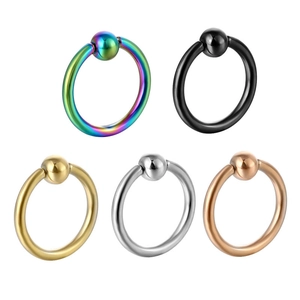 Minimalist stainless steel circular barbell piercing rings in five metallic finishes