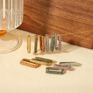 Elegant 18K gold plated U-shaped geometric earrings with sparkling colorful zircon stones
