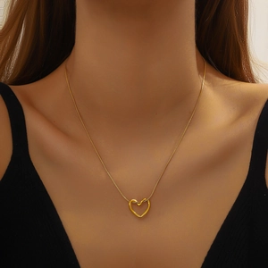 Minimalist gold plated stainless steel snake chain necklace with hollow heart pendant