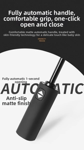 Detail of ergonomic automatic umbrella handle with matte anti-slip finish and one-click button