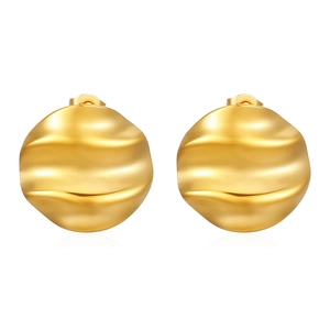 Chic 18K gold plated stainless steel earrings with textured spherical ripple design
