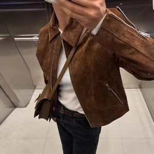 Damen Moto Jacke Aus Wildlederimitat Mit Reißverschluss Kurze Jacke Streetwear Herbst Winter