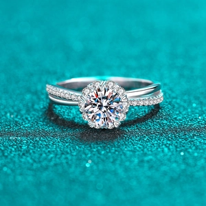 925 Sterling Silver Moissanite Ring For Women Zirconia Round Cut Engagement Wedding Jewelry Twist Band Flower Halo Ring