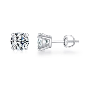 Classic 1ct Moissanite S925 sterling silver stud earrings with 4-prong setting and screw backs