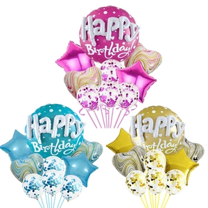 Happy Birthday Aluminum Foil And Latex Balloons Agate Heart Star For Party Decorations