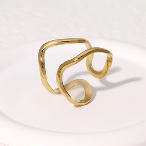 Minimalist Wave Stainless Steel Ring Asymmetric Open Adjustable Geometric Line Fashion Jewelry For Women