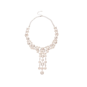 Sparkling crystal tassel necklace with round cubic zirconia in elegant silver tone plating