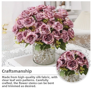 Close-up of dusty rose silk roses in a textured glass vase with Nordic home decor