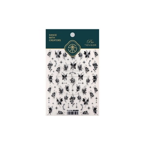 5D stereoscopic black ink butterfly nail stickers TS-3750 with stars on white background