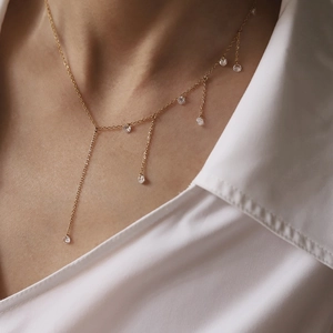 Titanium Steel Gold Plated Tassel Fringe Necklace For Women With Dainty Zirconia Pendants Minimalist Jewelry Anniversary Gift