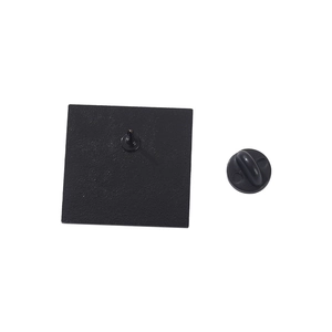 Square black enamel pin back with durable rubber clutch for secure fastening on clothing