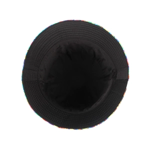 Double-sided cotton bucket hat with rainbow print and black lining for sun protection