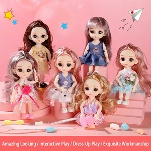 BJD Ball Jointed Doll Movable Mini Fashion Toy For Girls Colorful Long Hair Princess Dress Casual Outfits Plastic Vinyl