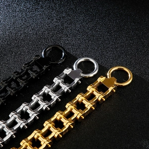 Bracelets chaîne de vélo punk pour hommes en acier noir, argenté et doré