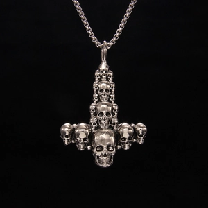Gothic Skull Inverted Cross Pendant Necklace Alloy Pendant Stainless Steel Chain Punk Hip Hop Dark Style For Men Women