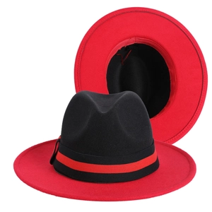 Two-Tone Woolen Fedora Hat British Style Wide Brim Jazz Hat For Men Women Vintage Flat Top Party Dress Hat