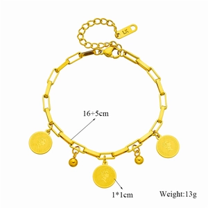 Vintage titanium steel paperclip chain bracelet with golden Queen Elizabeth coin charms