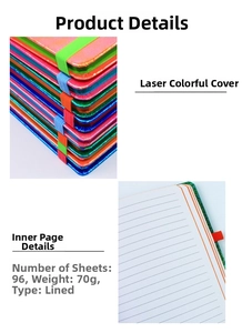 Detail of laser iridescent notebook cover with elastic strap and 96 lined inner pages