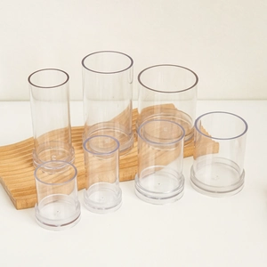 Set of 7 clear acrylic cylindrical molds for DIY scented candles in various sizes
