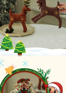 Detailed fabric Christmas deer ornament featuring plaid patterns and a festive metal bell