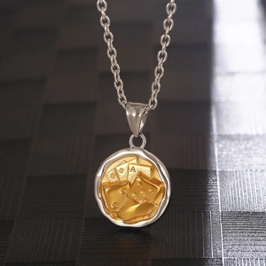 Ace of hearts poker card and dice pendant necklace in two-tone stainless steel