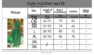 Detailed size chart for sexy cutout halter top and pleated skirt set with measurements