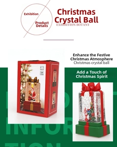 Detailed view of LED water-filled Christmas lantern ornaments with red gift packaging