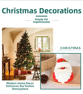 Detail of plush Santa Claus curtain buckle with green leaf for Christmas indoor decoration