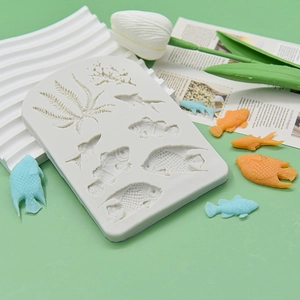 Marine life silicone mold for fondant and chocolate with fish and seaweed patterns