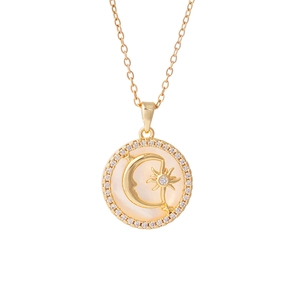 18K gold plated necklace with celestial sun and moon pendant in mother of pearl