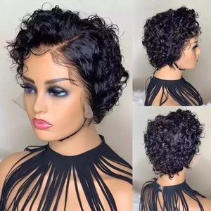 Short Curly Wig Synthetic Fiber Heat Resistant Lace Front Pixie Cut Natural Hairstyle For Women