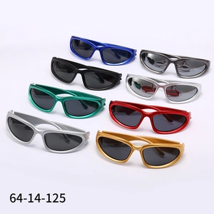 Y2K futuristic wrap-around sports sunglasses in multiple metallic colors for men and women