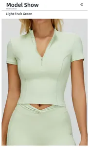 Top da yoga slim fit verde frutta chiaro con collo alto e dettaglio zip frontale