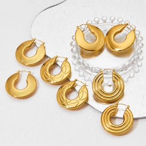 Chunky Hoop Earrings Stainless Steel Textured Geometric U Shaped Large Minimalist Elegant Trendy Fashion Jewelry For Women